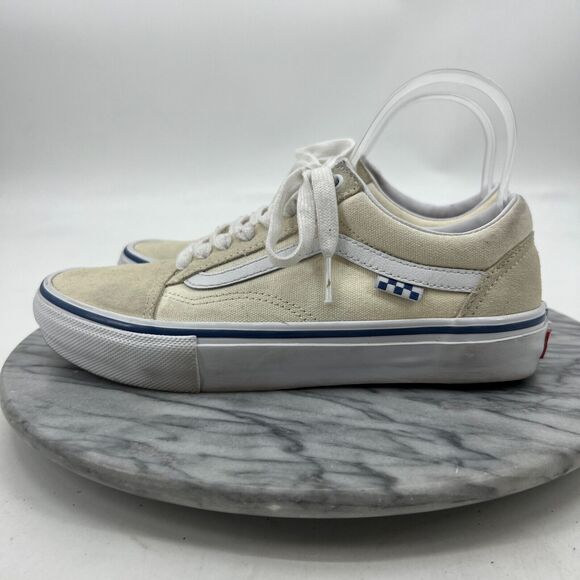 Vans Shoes Womens 8.5 Cream Suede Canvas Low Top Skate Skateboarding Sneakers - Picture 4 of 11